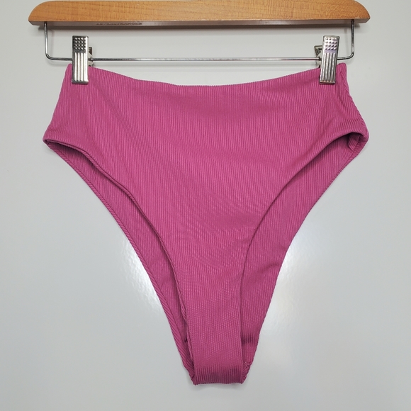NWOT PEDDNEY Pink Mauve High Rise Ribbed Bikini Swimsuit Bottoms Small NEW - Picture 1 of 6